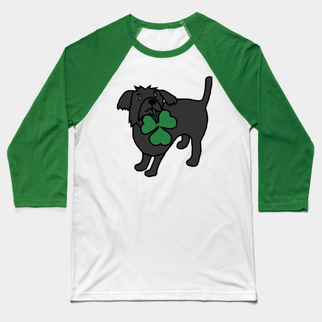 St Patricks Day Dog with Shamrock Baseball T-Shirt by ellenhenryart